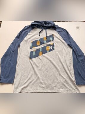 Hurley Y2K Hooded Long Sleeve Shirt Men’s Large Surf Skate Beach Pineapples